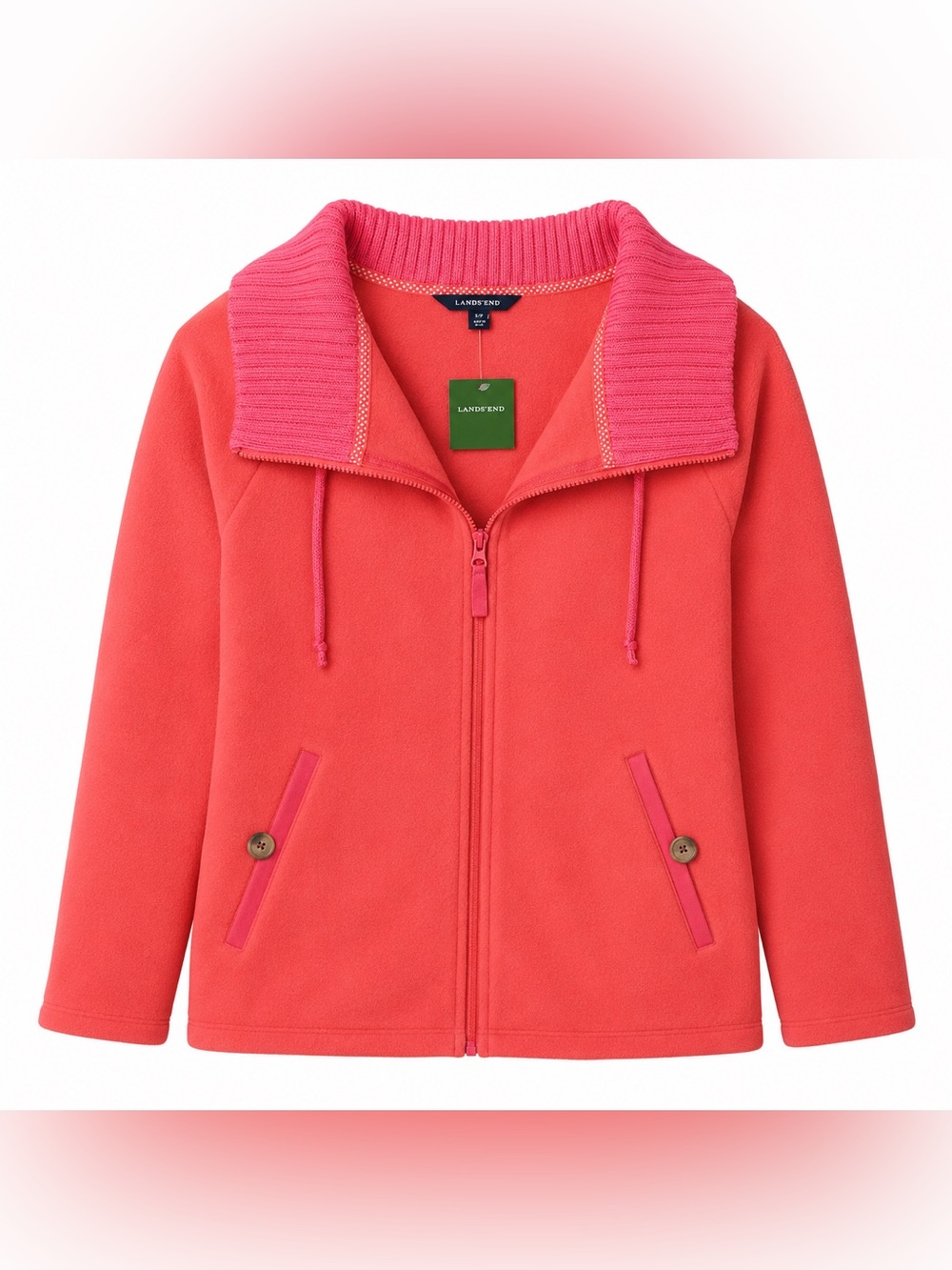 NWT Lands' End Women's Vibrant Coral Fleece Zip Up